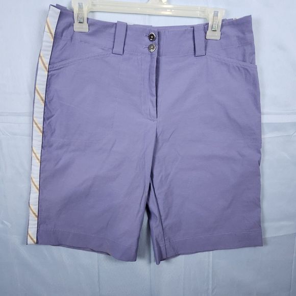 Nike Golf Fit Dry Women’s Purple Shorts Size 8 Flat Front Striped Sides Stretch - Picture 1 of 13